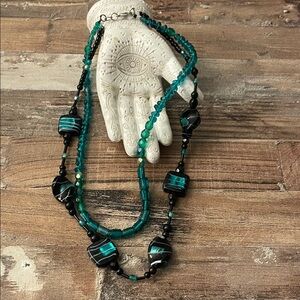 Chic Teal and Black Beaded Necklace